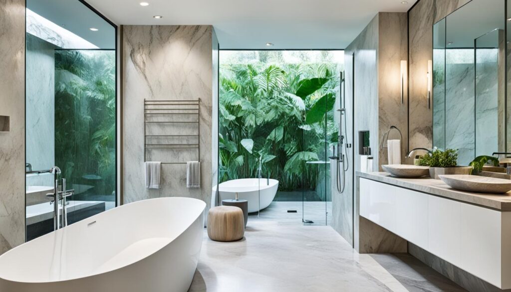 luxe fixtures in modern ensuite bathroom